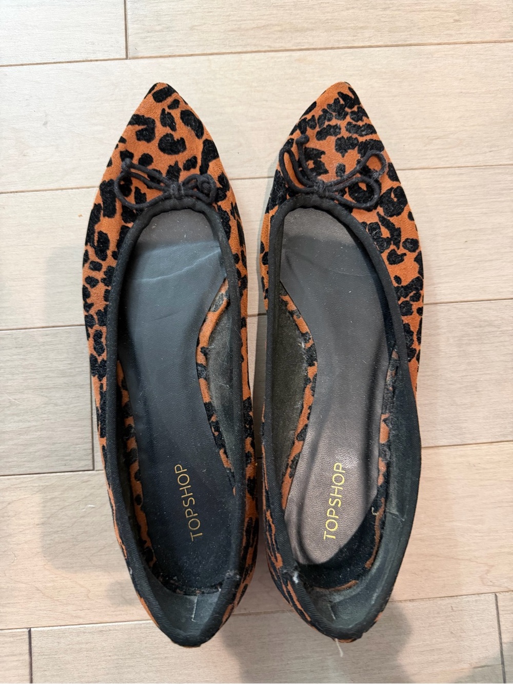 Topshop Leopard-Print Pointed Ballet Flats in Brown and Black